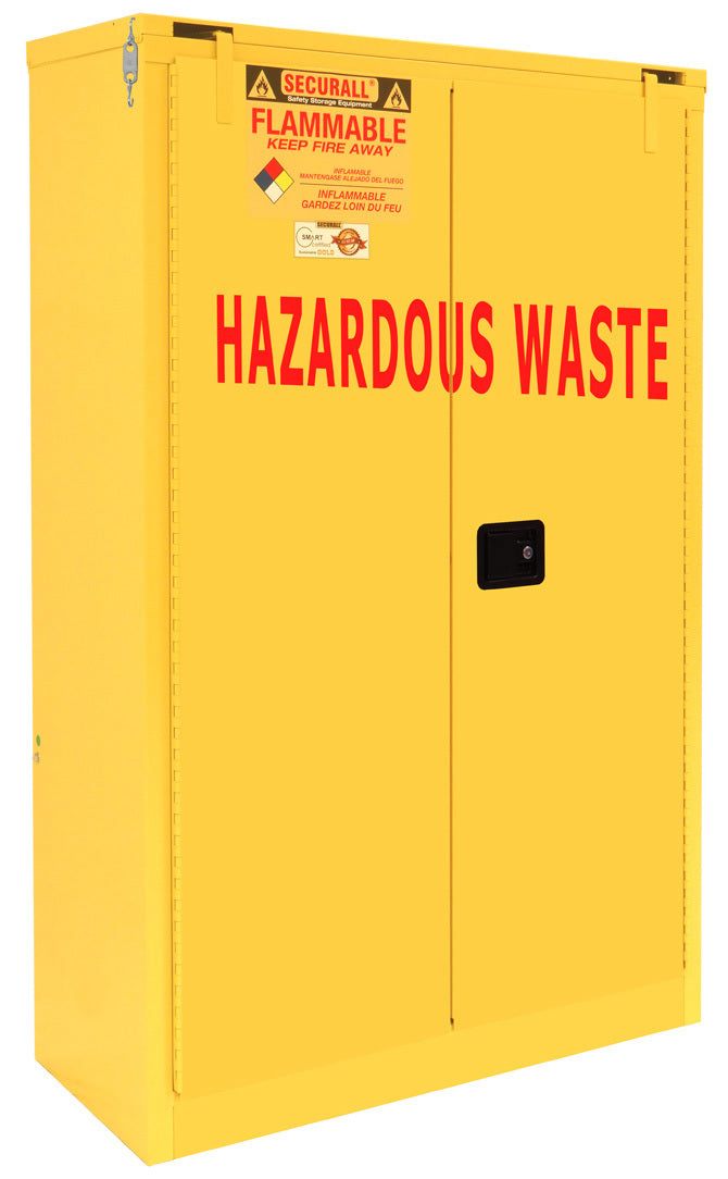 Securall 45 Gallon Hazardous Waste Safety Cabinet for Safety Cans, model W3045, self-closing safe-t-door