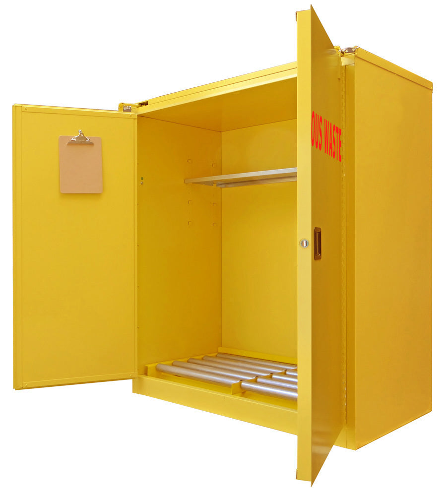 Securall 120 Gallon Hazardous Waste Drum Safety Cabinet, model W3080, self-closing safe-t-door