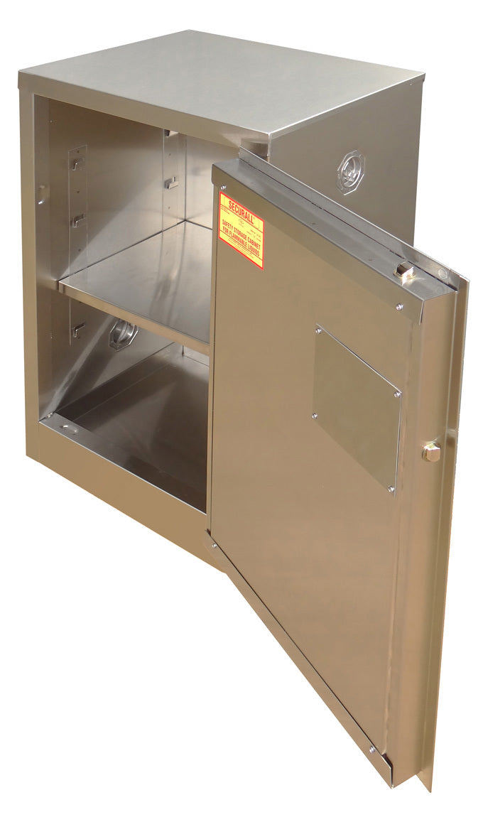 Securall A105-SS 12 gallon stainless steel flammable safety cabinet, manual close