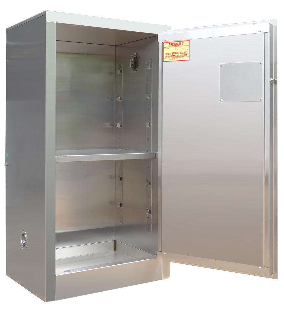 Securall A110-SS 16 gallon stainless steel flammable safety cabinet, manual close