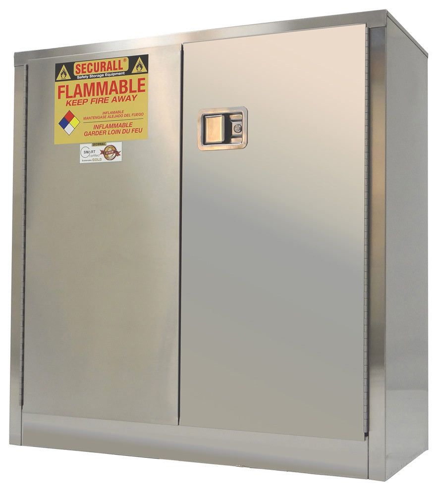 Securall A130-SS 30 gallon stainless steel flammable safety cabinet, manual close