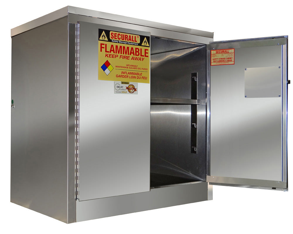 Securall A131-SS 30 gallon stainless steel flammable safety cabinet (36" wide), manual close