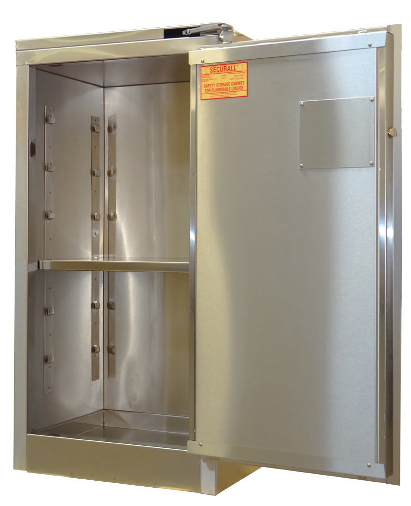 Securall A305-SS 12 gallon stainless steel flammable safety cabinet, self-closing safe-t-door