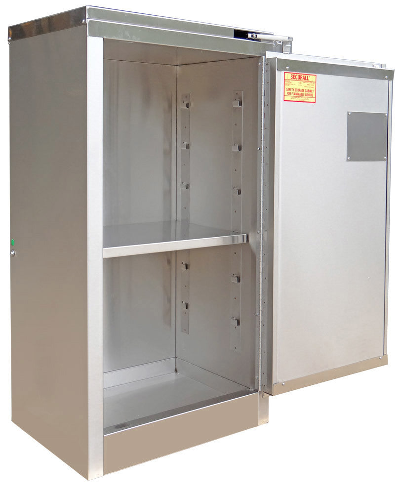 Securall A310-SS 16 gallon stainless steel flammable safety cabinet, self-closing safe-t-door