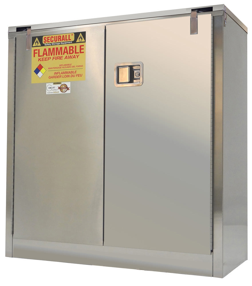 Securall A330-SS 30 gallon stainless steel flammable safety cabinet, self-closing safe-t-door
