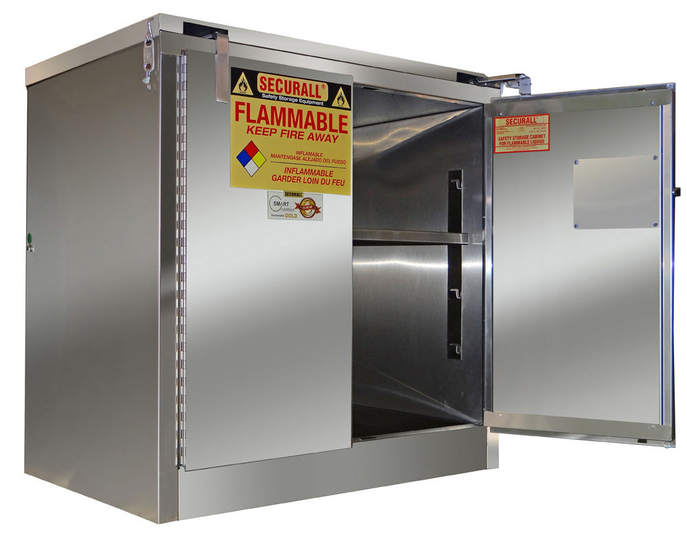Securall A331-SS 30 gallon stainless steel flammable safety cabinet (36" wide), self-closing safe-t-door