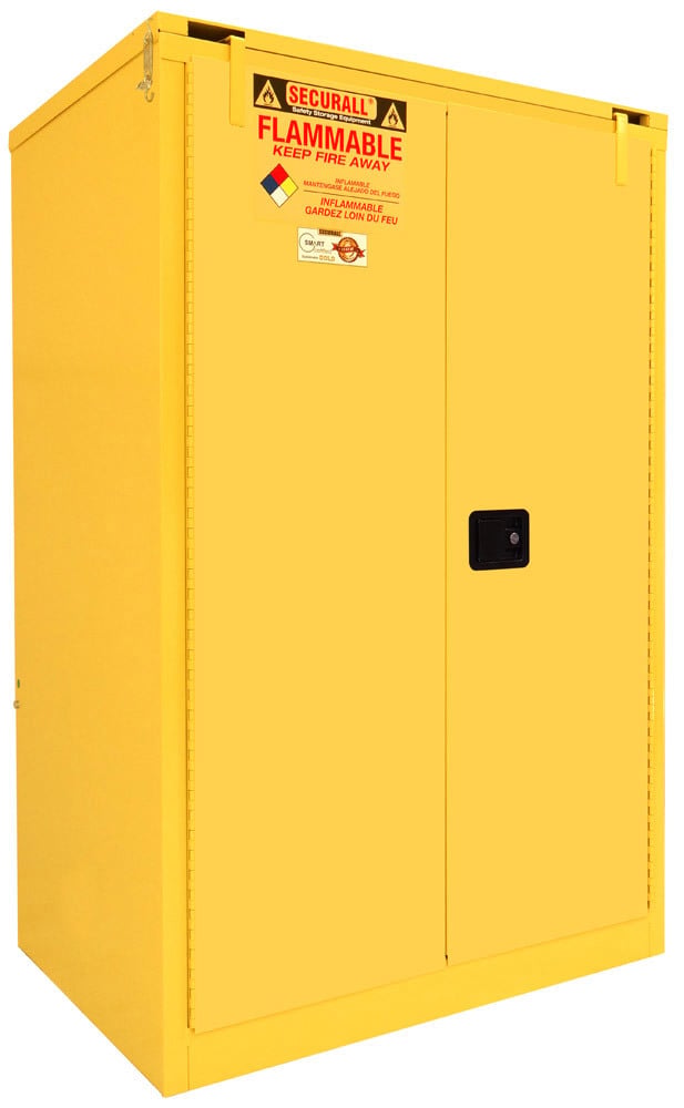 Securall 75 Gallon Hazardous Waste Drum Safety Cabinet, model W3075, self-closing safe-t-door