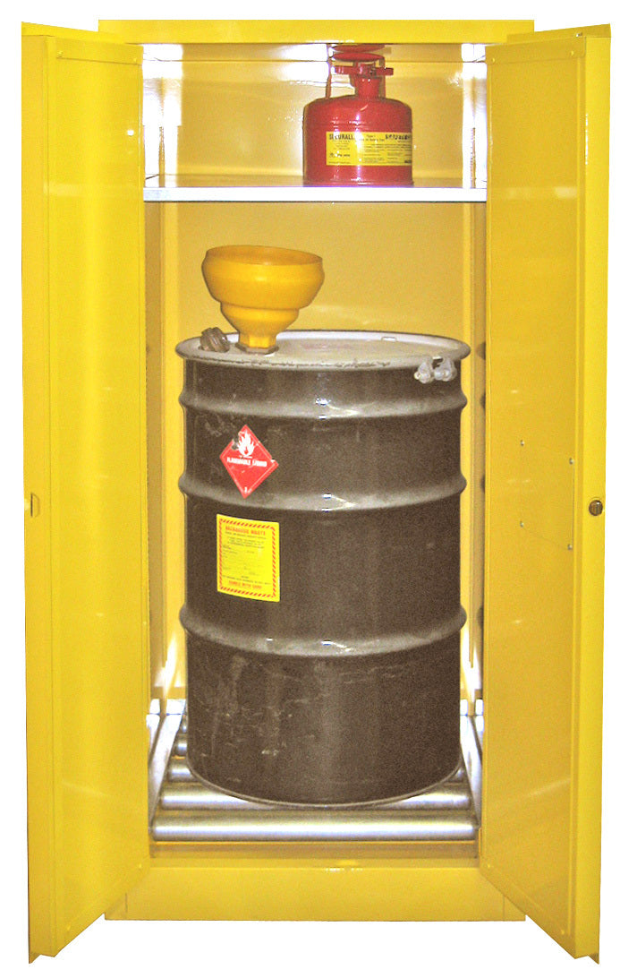 Securall 60 Gallon Vertical Drum Flammable Safety Cabinet, model V160, manual close