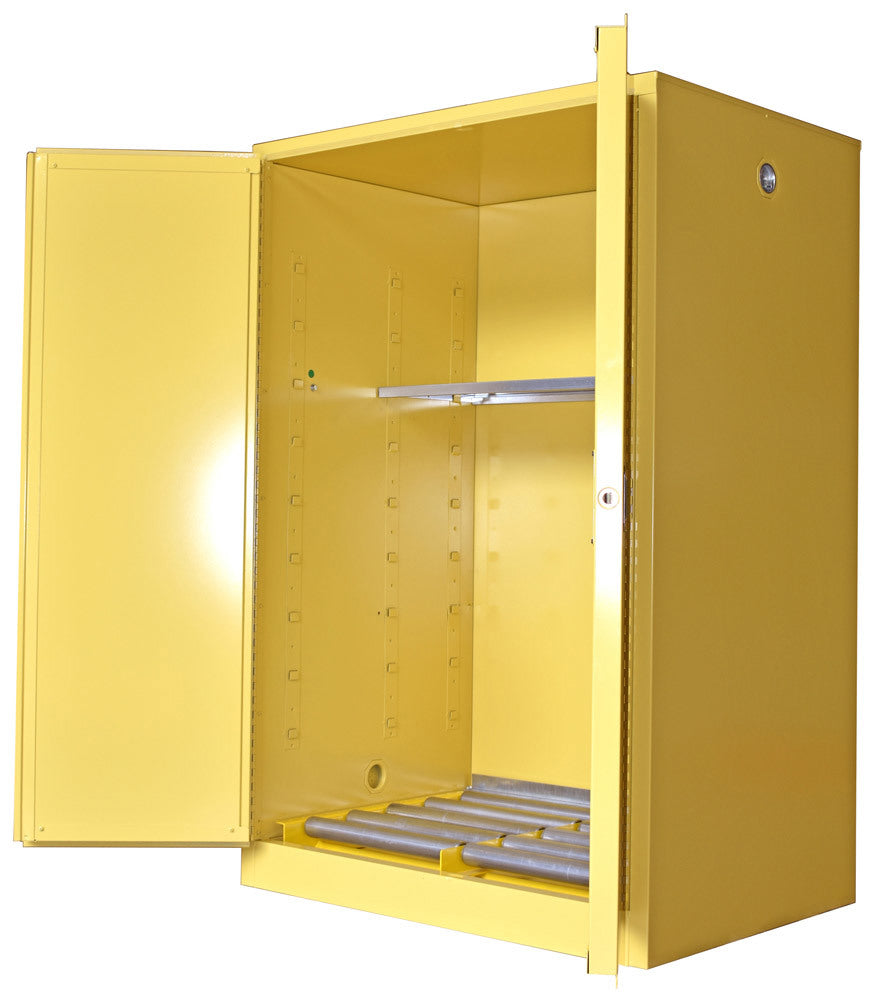 Securall 75 Gallon Vertical Drum Flammable Safety Cabinet, model V175, manual close