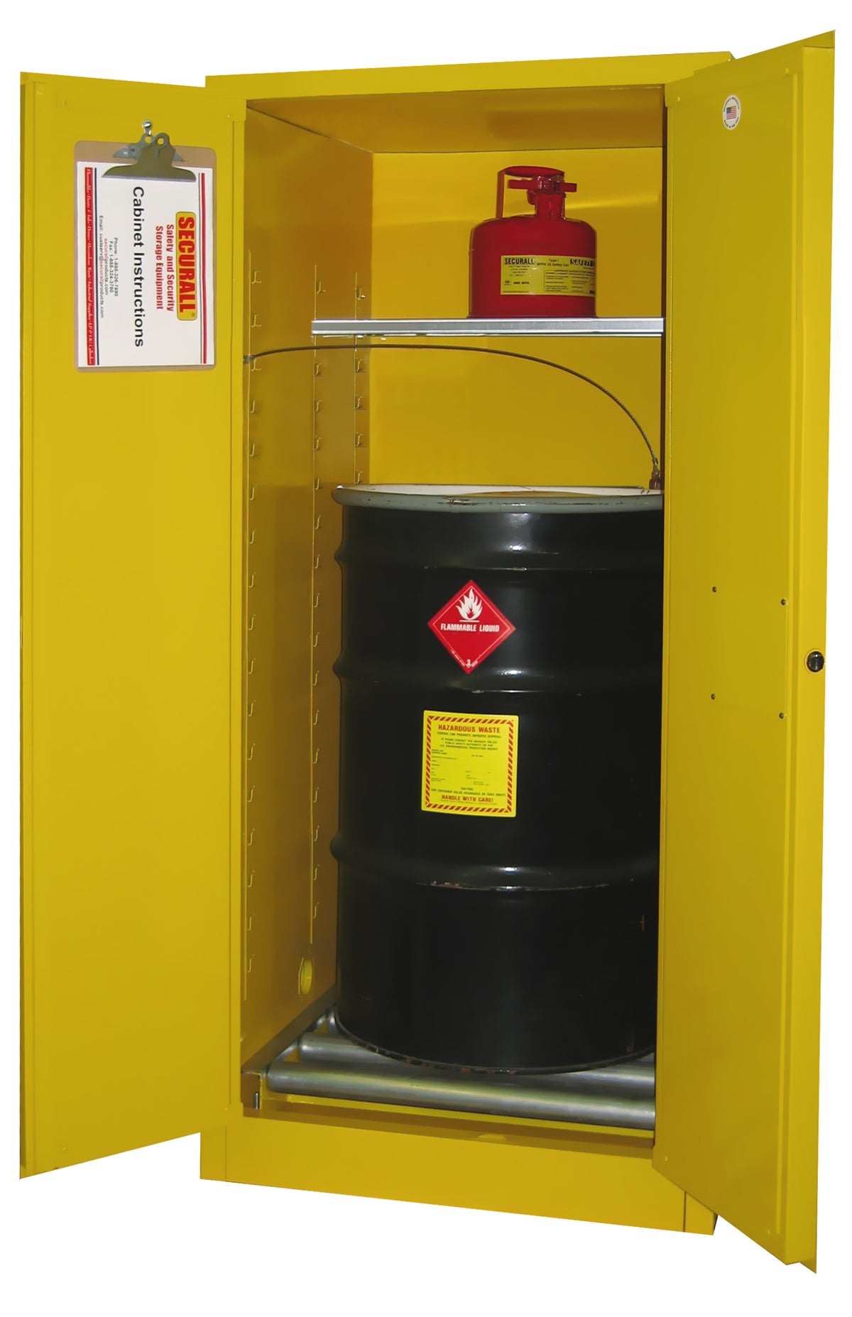 Securall 60 Gallon Hazardous Waste Drum Safety Cabinet, model W1040, manual close