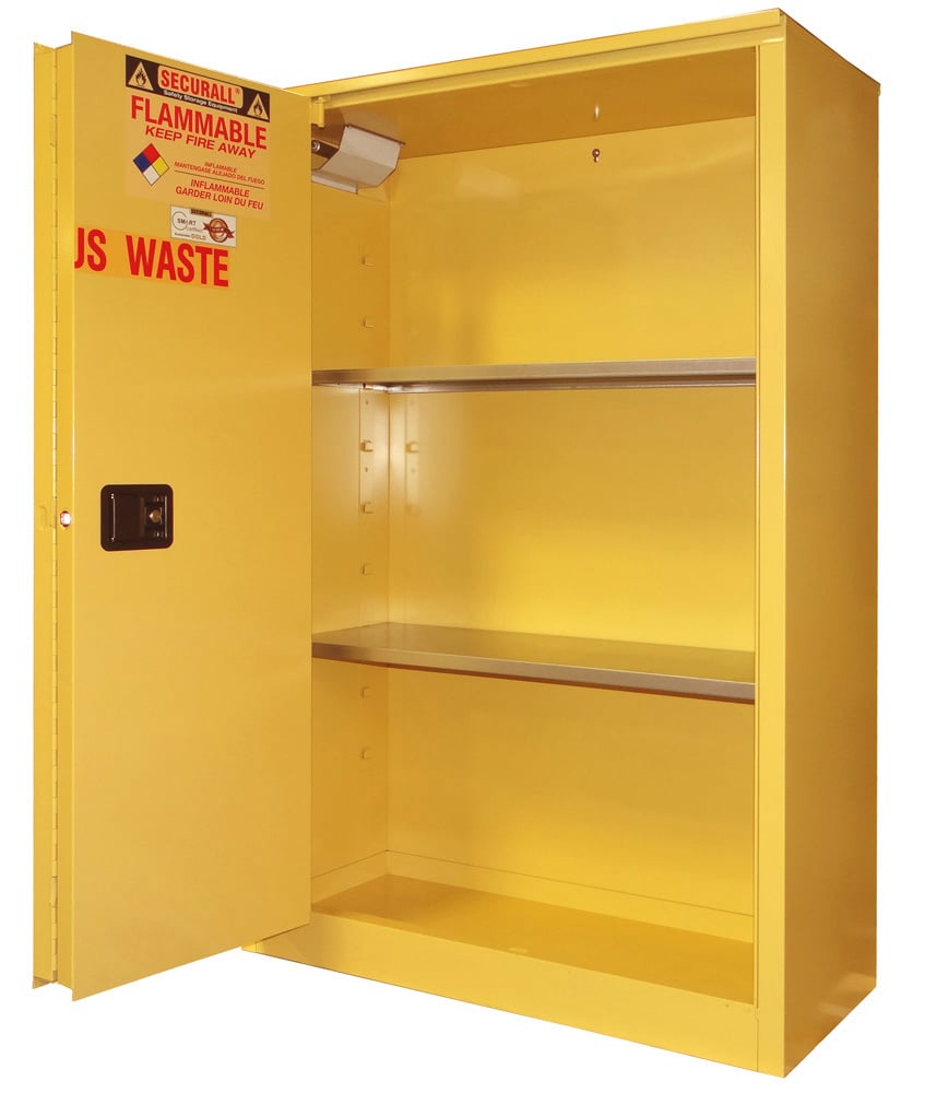 Securall 45 Gallon Hazardous Waste Safety Cabinet for Safety Cans, model W2045, self-closing sliding door